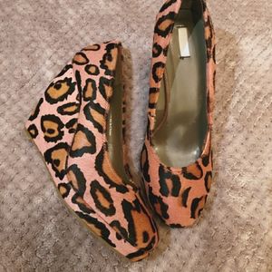 COOPERATIVE Calfskin Leopard Print Platform Wedge. Never Worn